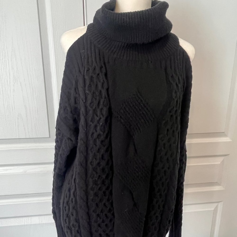 By Anthropologie Cold Shoulder Cable Sweater